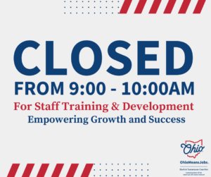 Graphic displaying “Closed for Staff Development” with messaging that the office is temporarily closed for team training and will reopen during regular business hours.