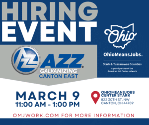 Hiring event at OhioMeansJobs with on-the-spot interviews for multiple open positions on March 9 from 11:00 am to 2:00 p.m.