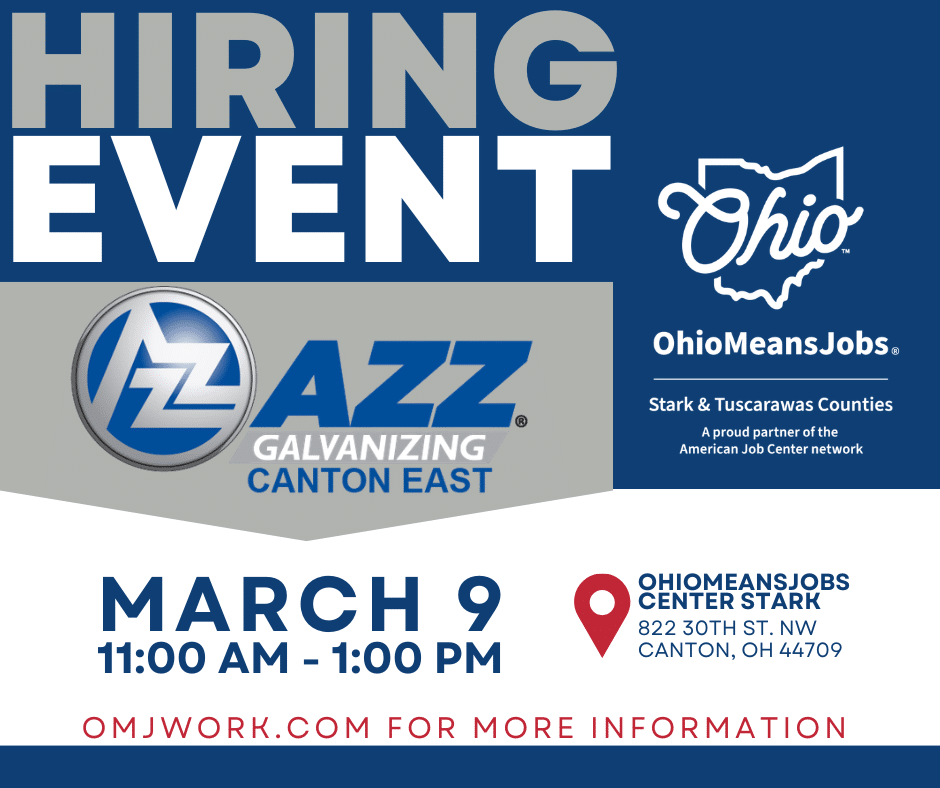 Hiring event at OhioMeansJobs with on-the-spot interviews for multiple open positions on March 9 from 11:00 am to 2:00 p.m.