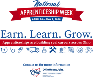 National Apprenticeship Week promotional graphic highlighting earn-while-you-learn career opportunities and apprenticeship pathways in high-demand industries.