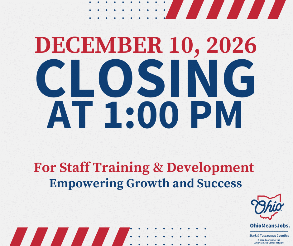 Graphic displaying “Closed for Staff Development” with messaging that the office is temporarily closed for team training and will reopen during regular business hours.