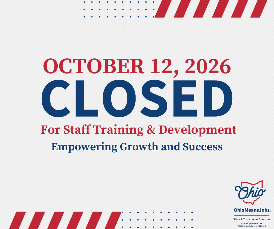 Graphic displaying “Closed for Staff Development” with messaging that the office is temporarily closed for team training and will reopen during regular business hours.